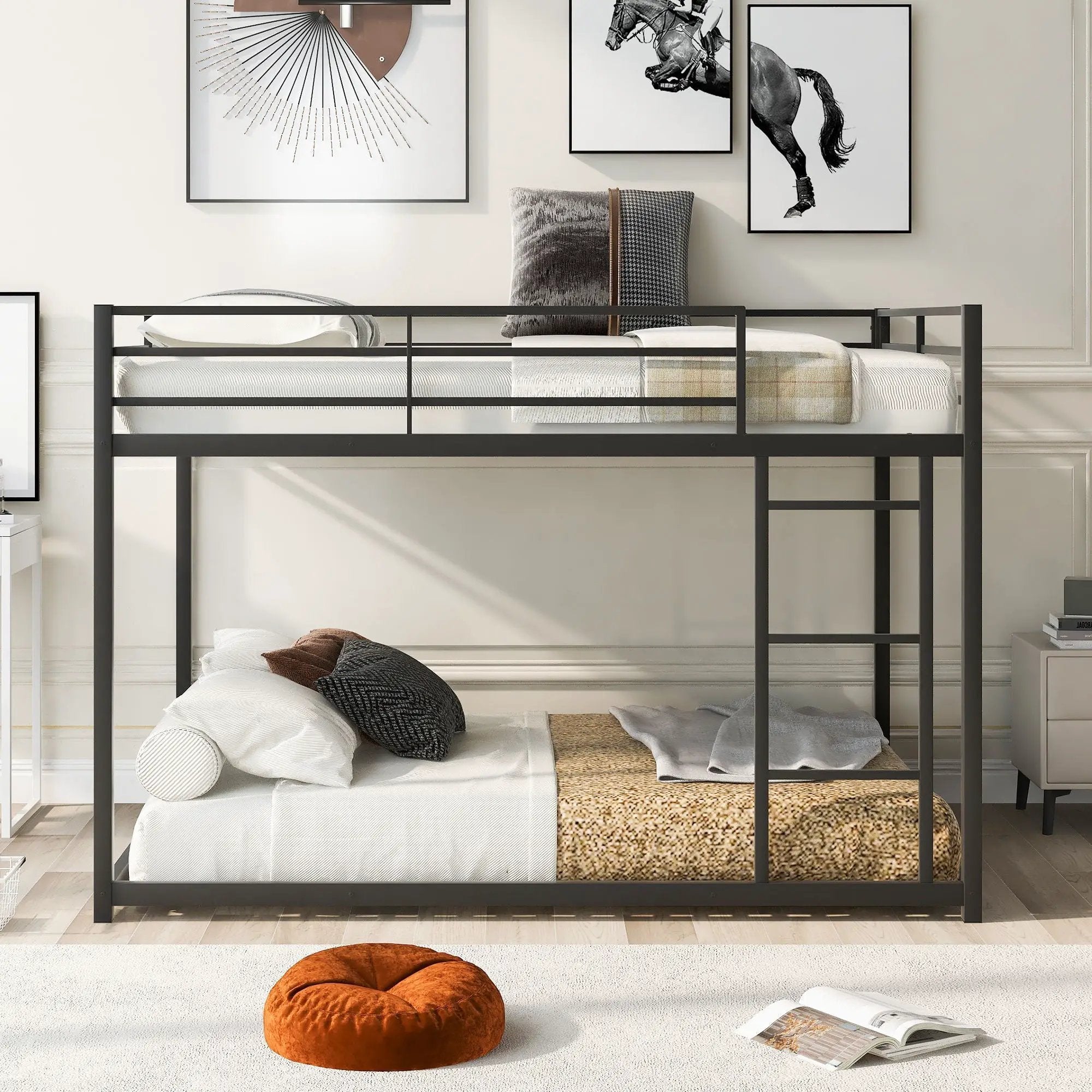 Metal Bunk Bed, Low Bunk Bed With Ladder by Unique Piece Furniture