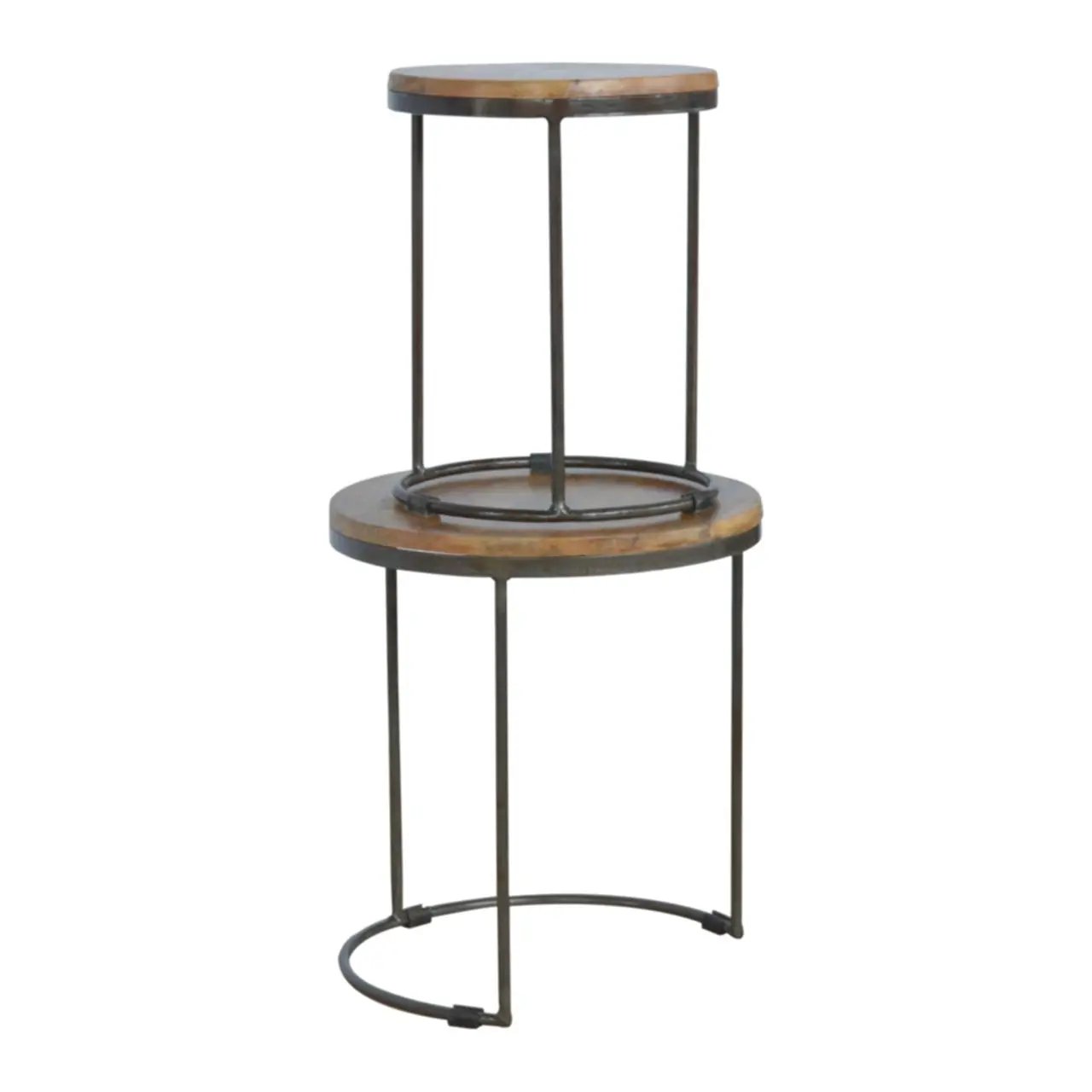 Round Stool Table With Iron Base (Set of 2) - Brown / Black by HouseOfZazla