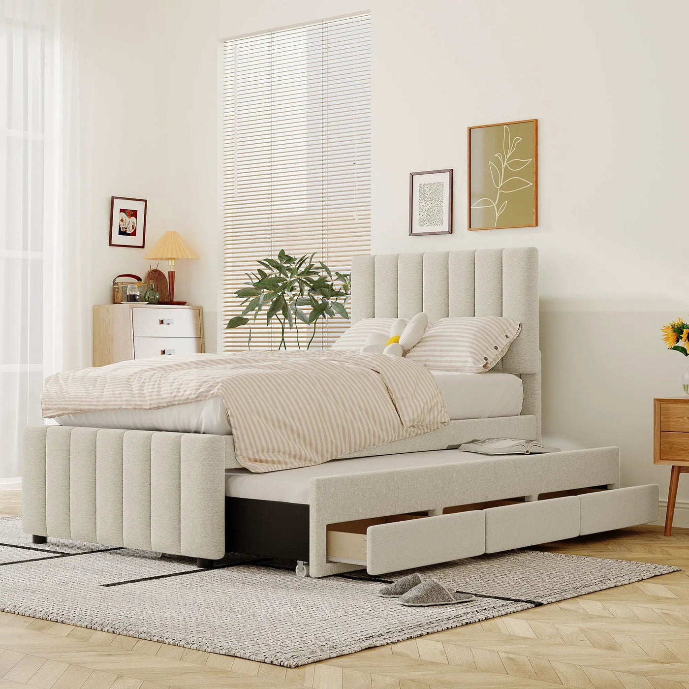 Upholstered Design Platform Bed With Trundle by Unique Piece Furniture