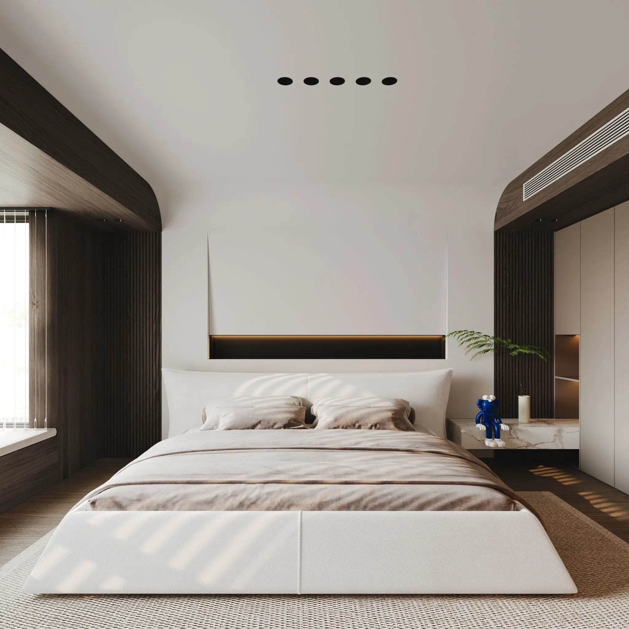 Upholstered Platform Bed With Special Shaped Headboard by HouseOfZazla