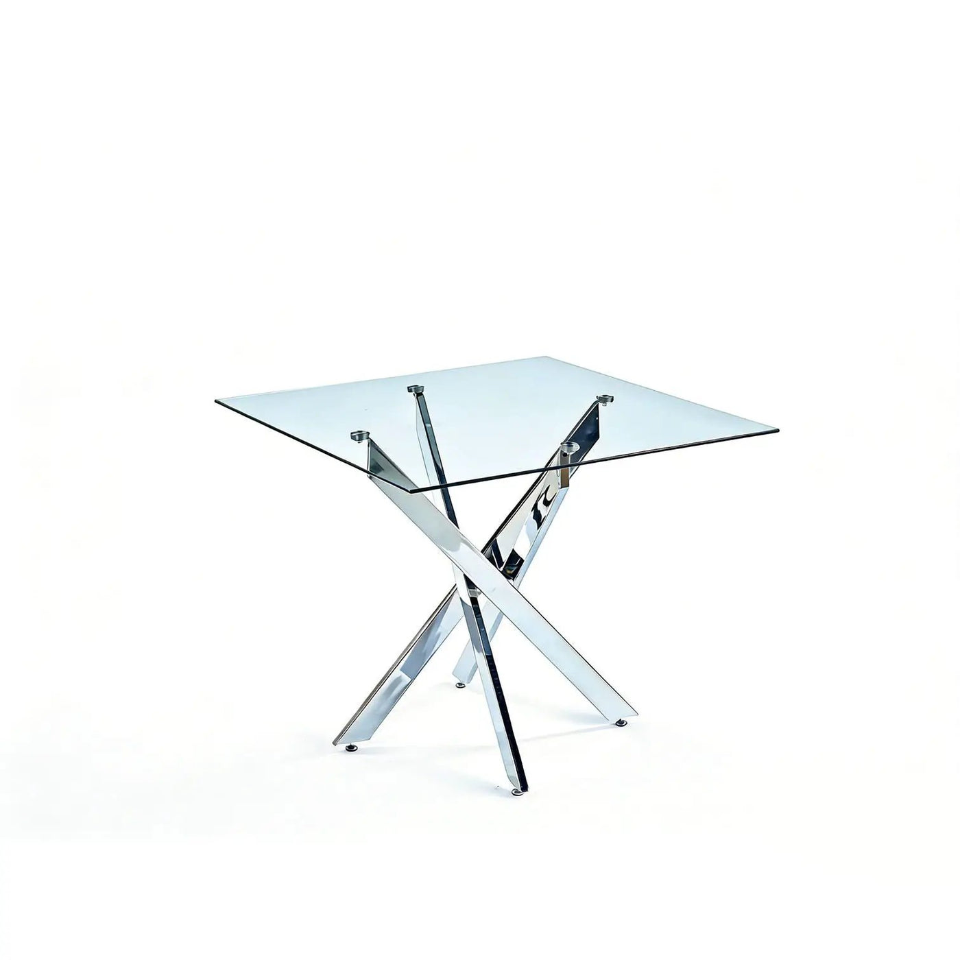 Dining Table With Cross Metal Leg And Tempered Glass, Modern Space Saving Kitchen Table For Living Room Legs, Square Table by Unique Piece Furniture