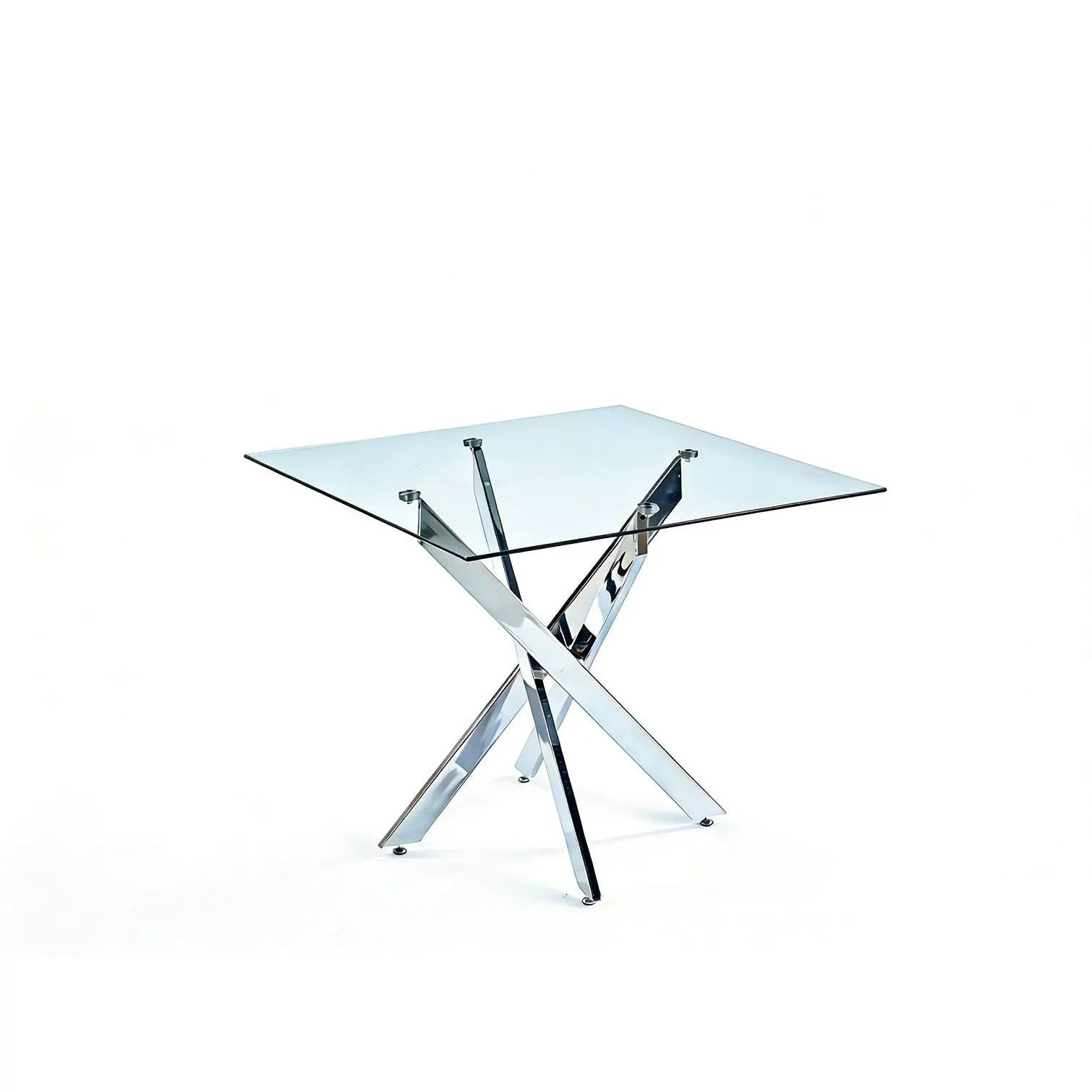 Dining Table With Cross Metal Leg And Tempered Glass, Modern Space Saving Kitchen Table For Living Room Legs, Square Table by HouseOfZazla