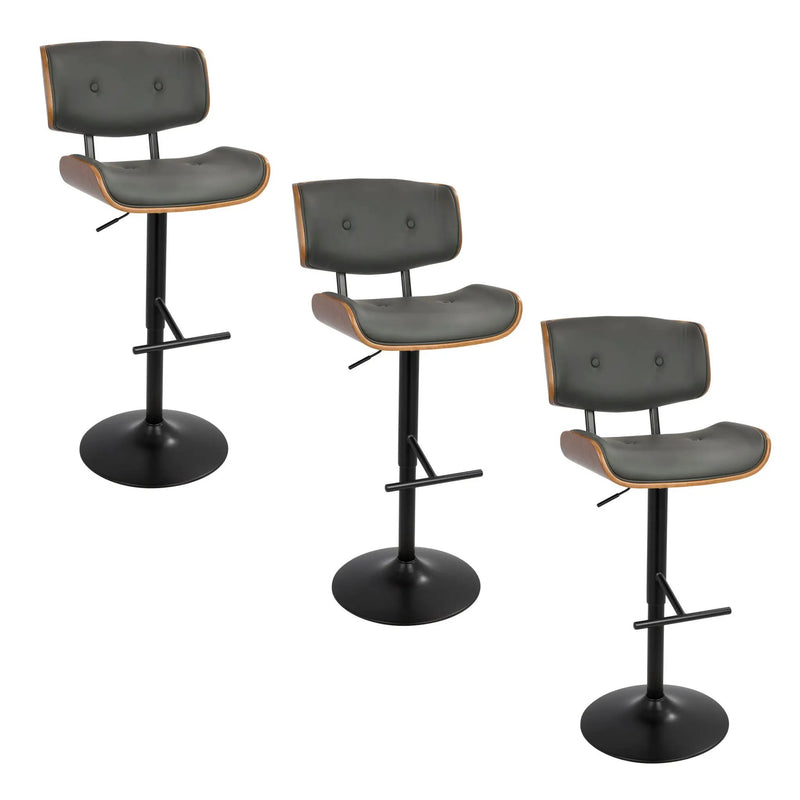 Lombardi - Mid Century Modern Adjustable Barstool With Swivel With Straight T Footrest (Set of 3) by Unique Piece Furniture