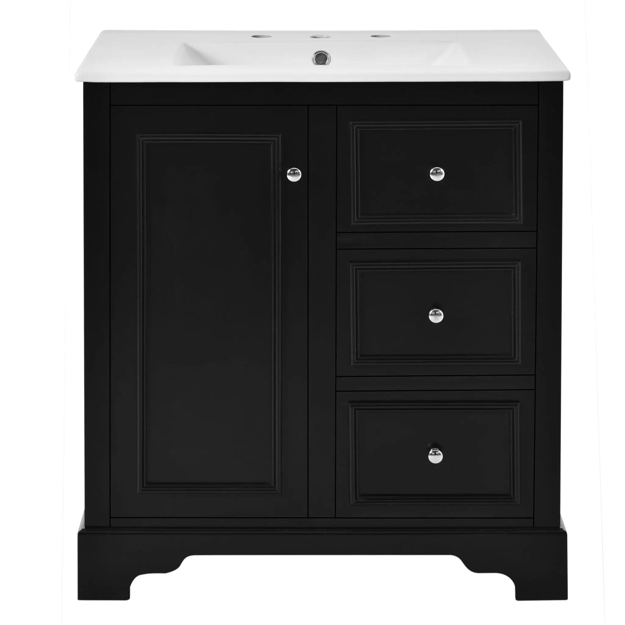 Bathroom Vanity With Sink, Modern Elegant Bathroom Storage Cabinet With 3 Drawers And Adjustable Shelves, Freestanding Vanity Set With Mirror Cabinet, Single Sink Bathroom Vanity by HouseOfZazla