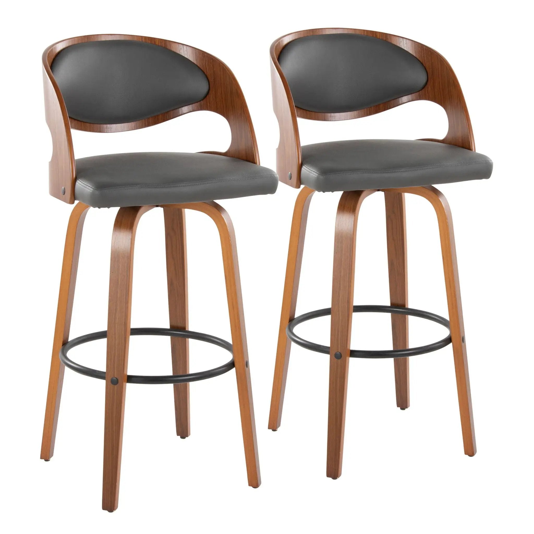 Pino - Mid Century Modern Fixed Height Barstool With Swivel & Round Footrest (Set of 2) by Unique Piece Furniture