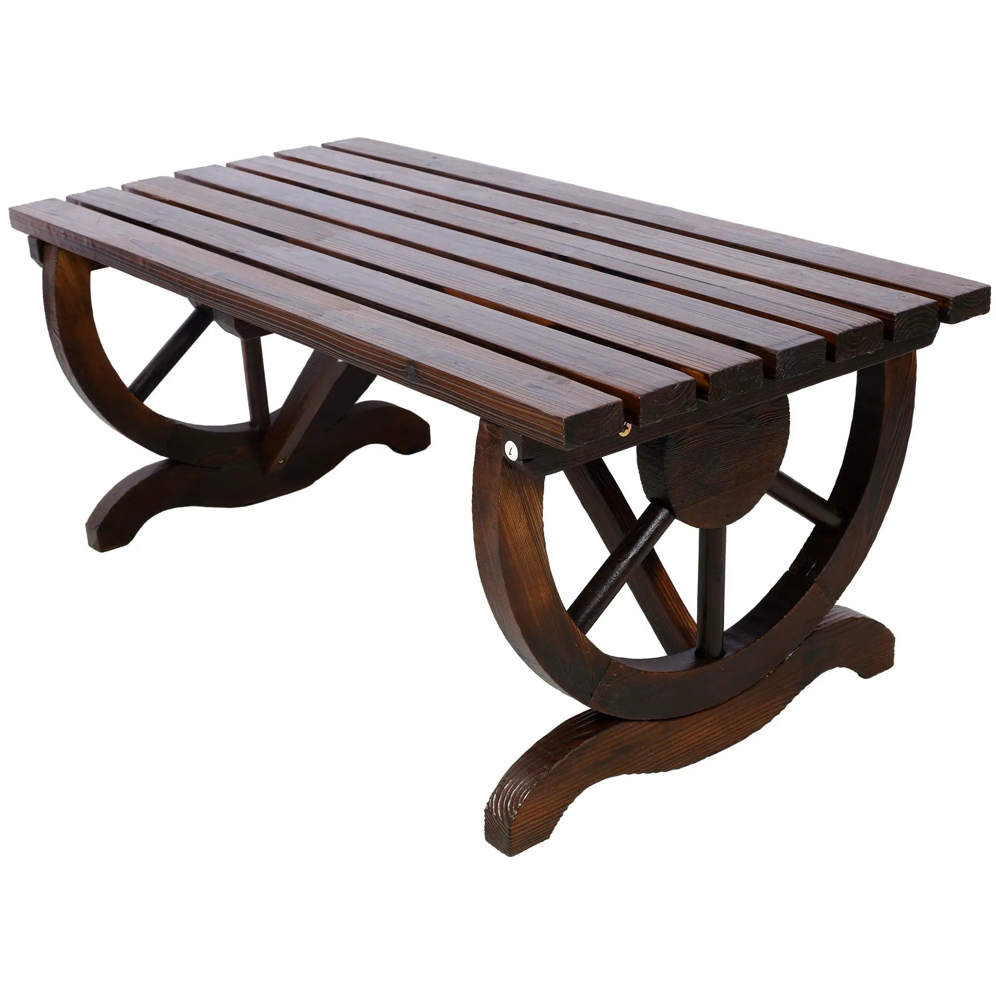 Rustic Wooden Bench With Wagon Wheel Legs For Garden And Patio - Brown by Unique Piece Furniture