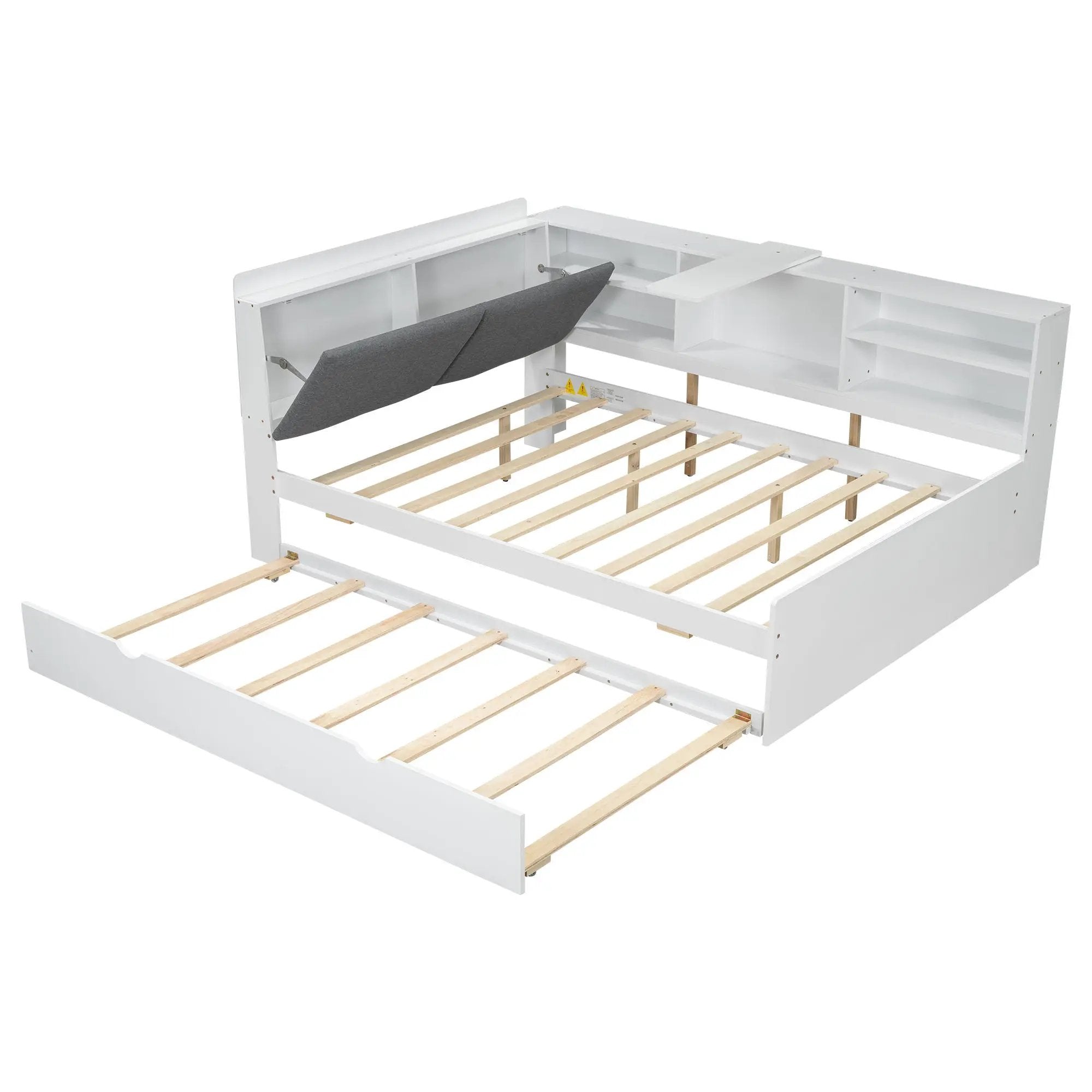 Platform Bed With Trundle, Shelves, And Storage Headboard by HouseOfZazla