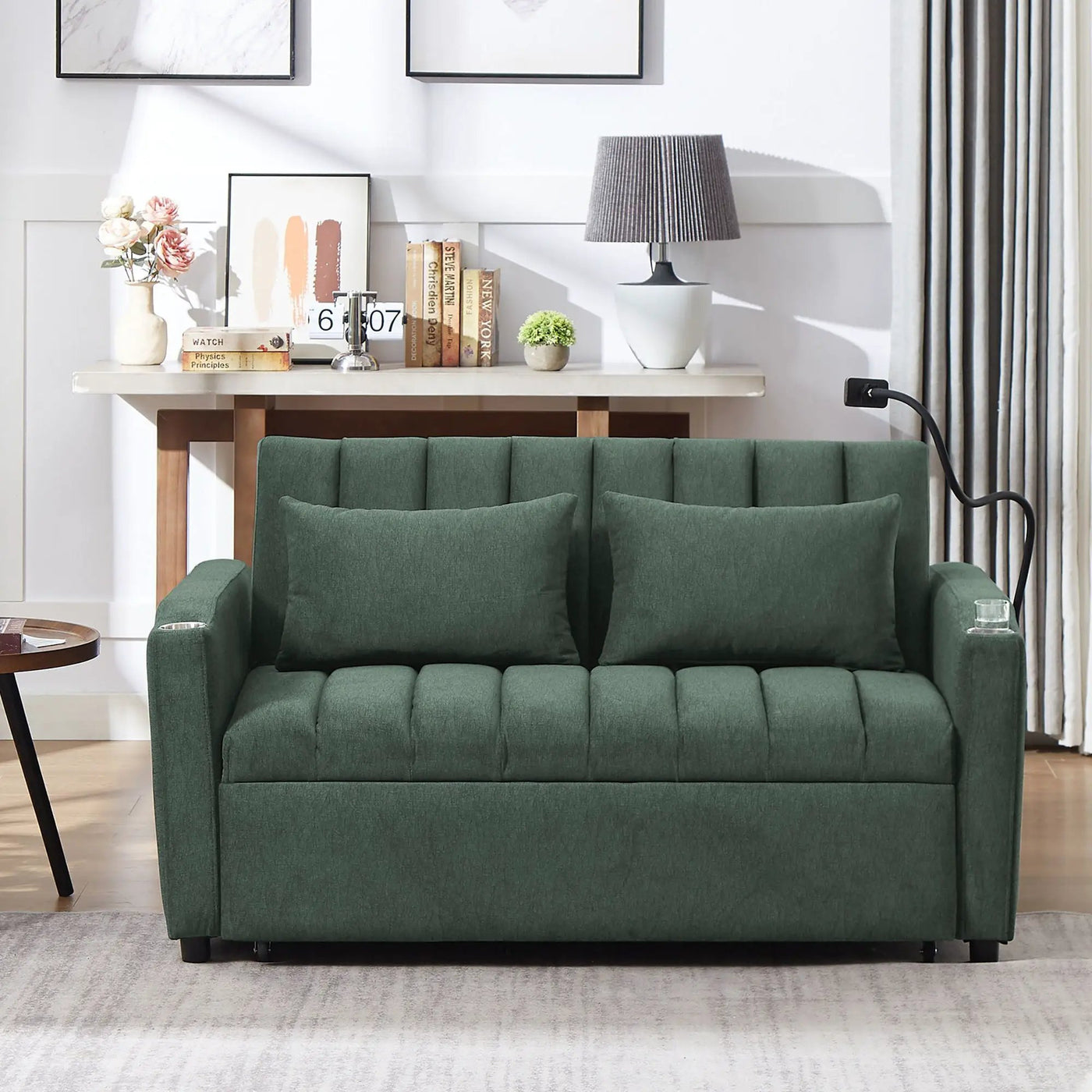 Convertible Sofa Bed Loveseat Sofa With Three USB Ports, Two Side Pockets, Two Cup Holders And 360° swivel Phone Holder For Living Room by Unique Piece Furniture