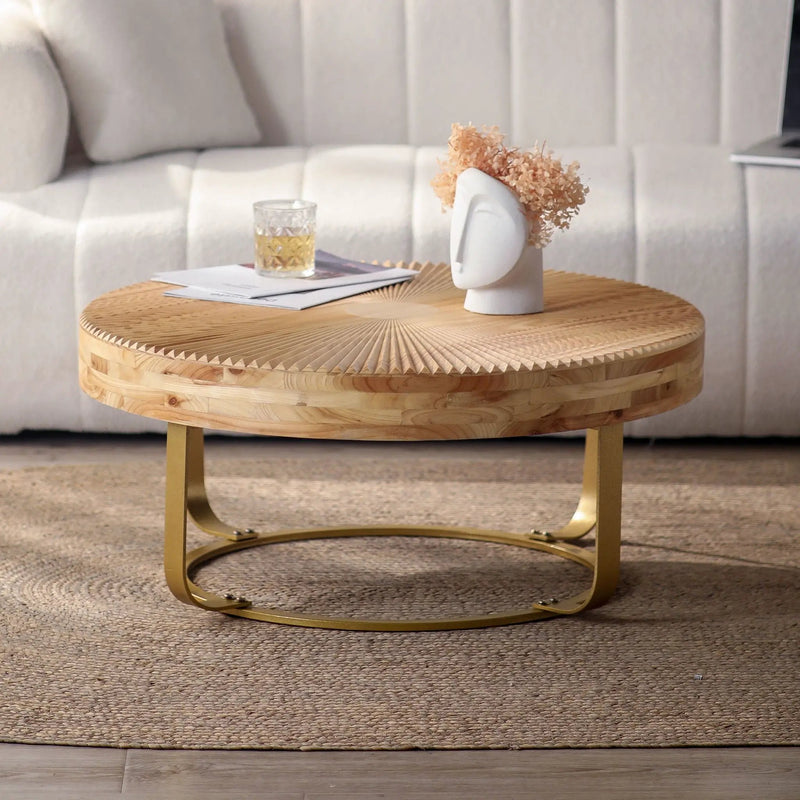 Modern Round Coffee Table With Wooden Carving Pattern by HouseOfZazla