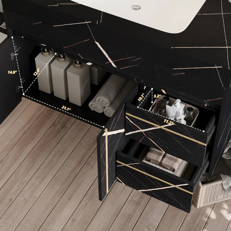 35.2 in Floating Bathroom Vanity with Sink and Faux Marble Top by HouseOfZazla