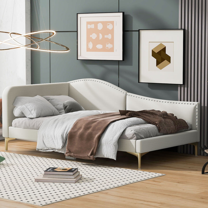 Upholstered Daybed With Headboard And Armrest, Support Legs by HouseOfZazla