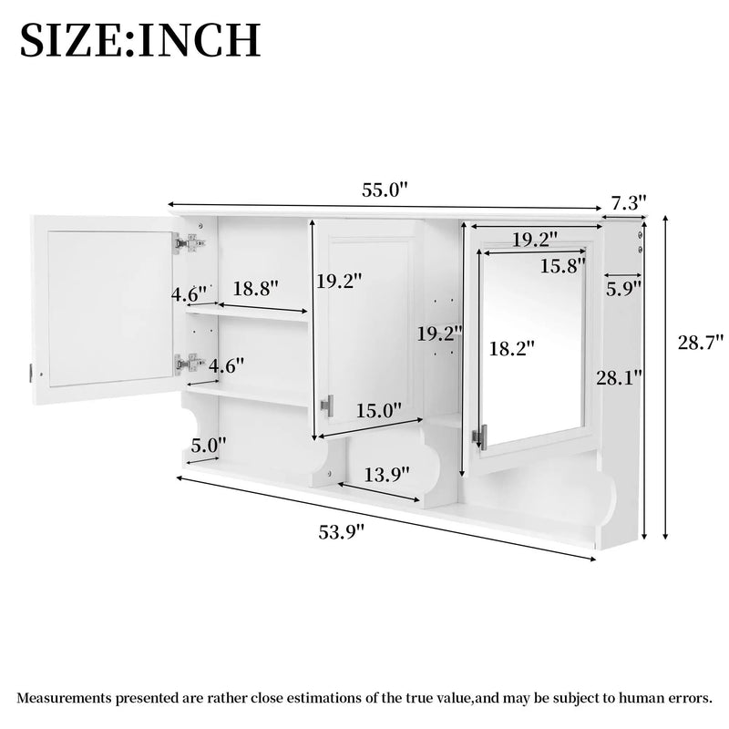 Wall-Mounted Mirror Medicine Cabinet With Adjustable Shelf And Open Shelves, Bathroom Storage Cabinet Over Toilet - White by Unique Piece Furniture