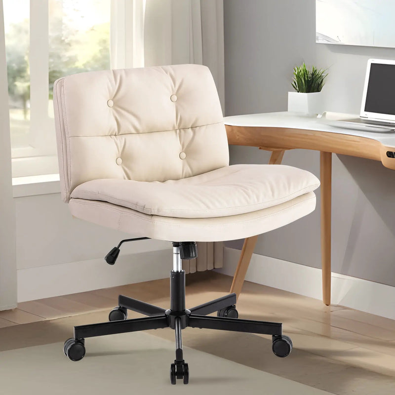 Large Size Swivel Home Office Desk Chair Armless Office Room Chair - Beige by HouseOfZazla