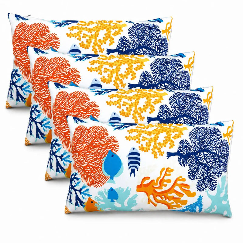 4 Pack Outdoor Lumbar Pillow with Inserts - Ocean Coral by HouseOfZazla