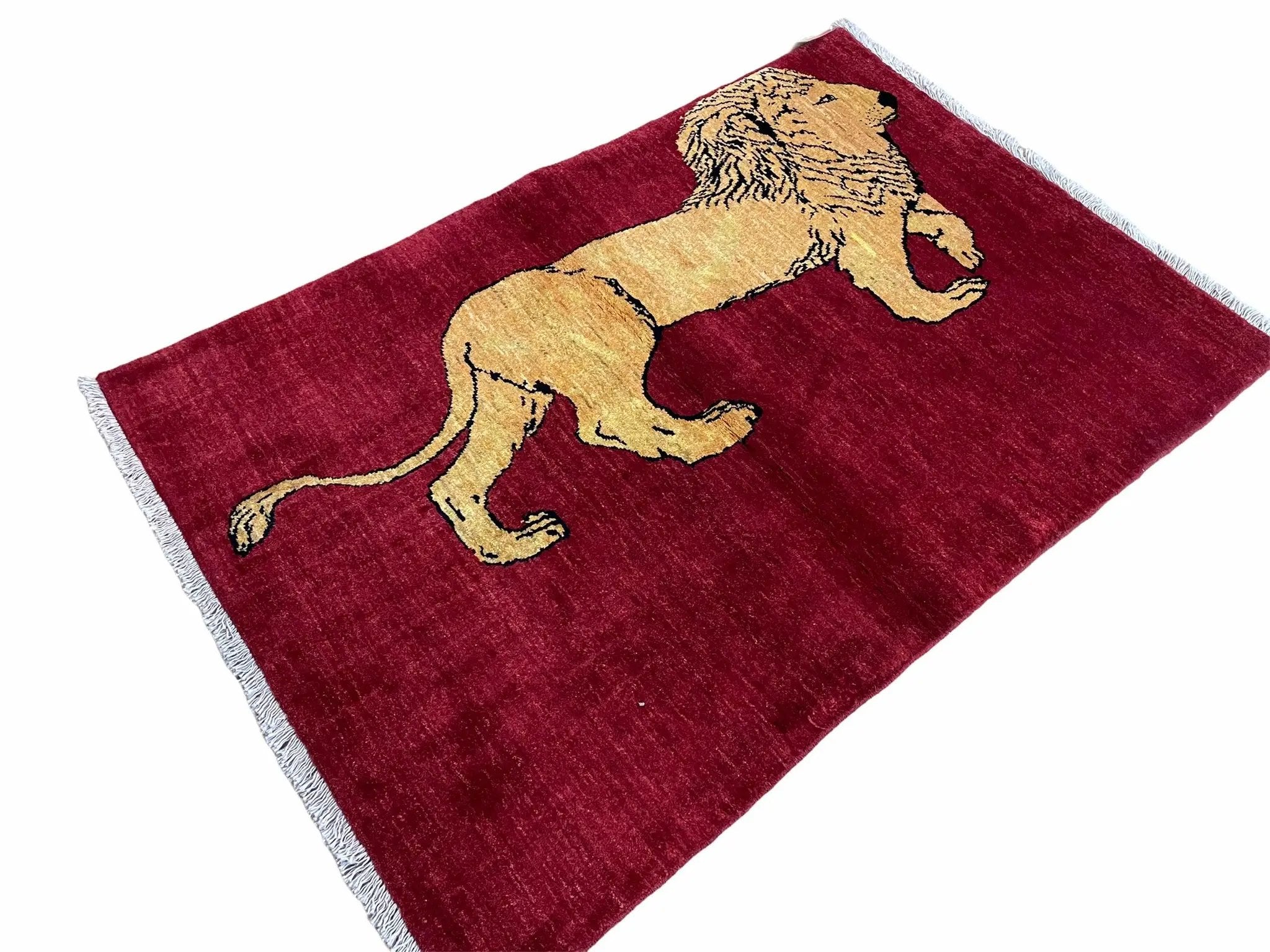 3 X 5 Handmade Hand-Knotted Quality Wool Rug Lion Red Veg Dyes Tribal Pictorial by Jewel Rugs