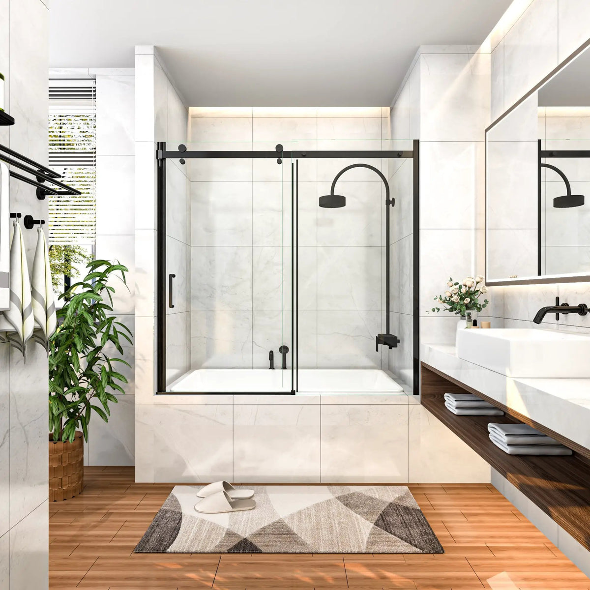 Mod Semi-Frameless Sliding Bathtub Door in Matte Black, photo 4 of 10