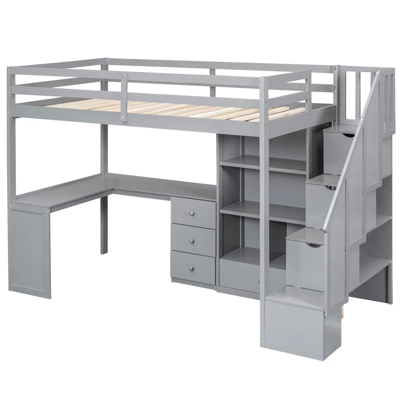 Loft Bed With L Shaped Desk, Drawers, Cabinet, And Storage Staircase by HouseOfZazla