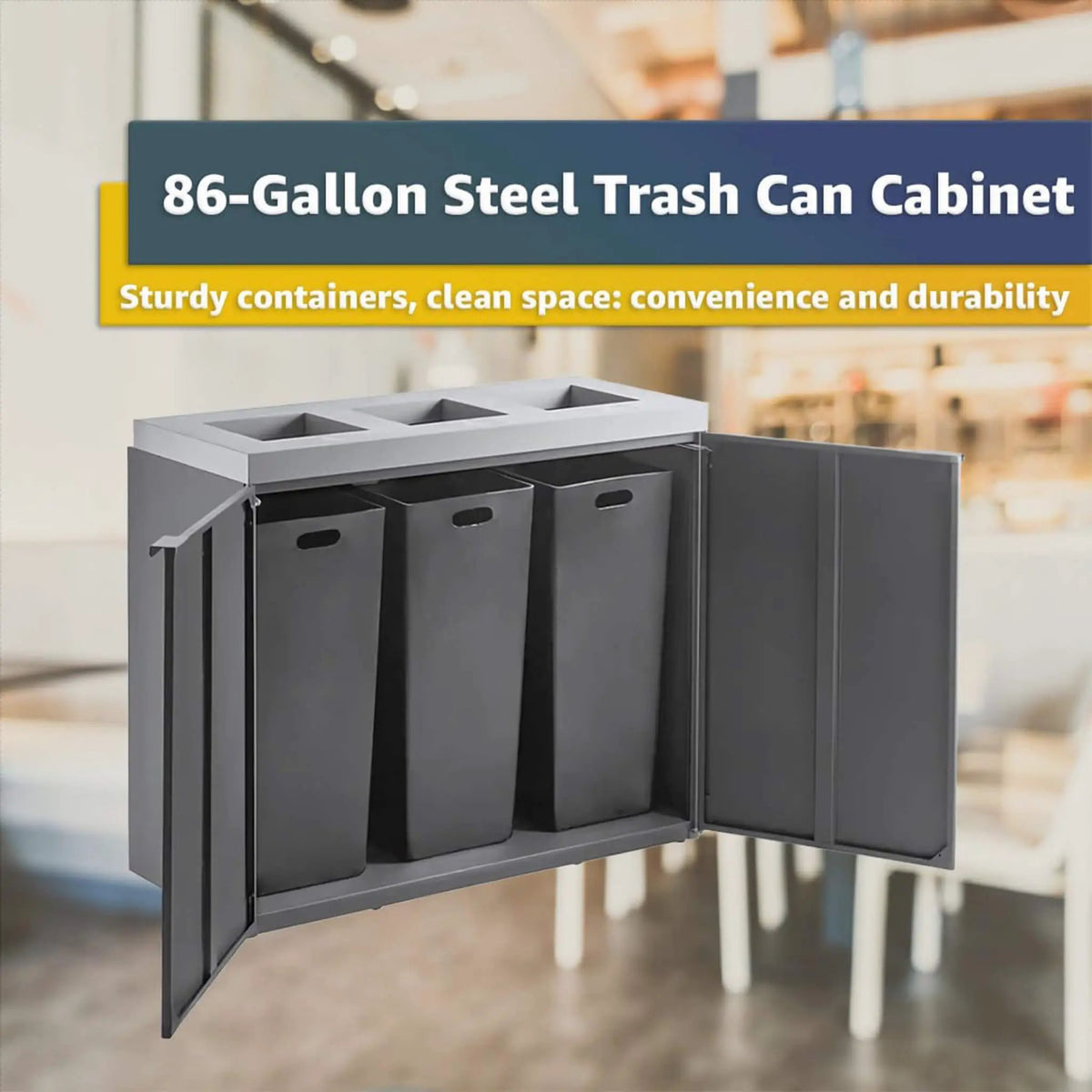 86-Gallon Heavy-Duty Commercial Steel Three-Stream Trash Can Cabinet (SAK80591) by SAKSBY WHOLESALE