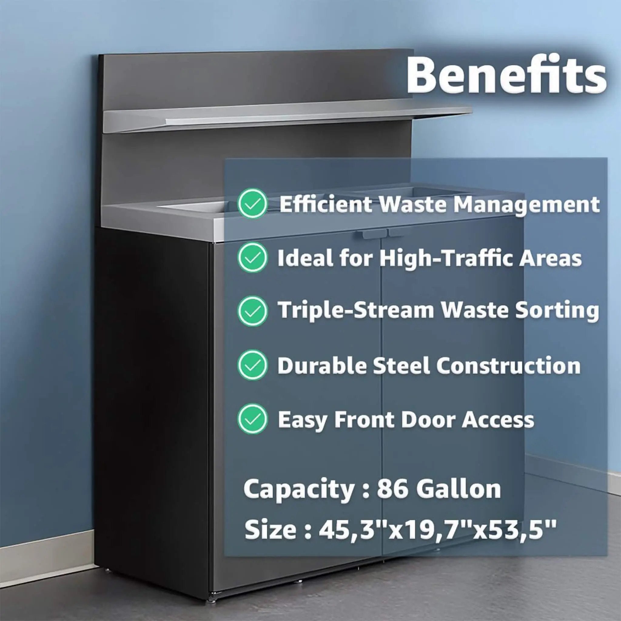 86-Gallon Heavy-Duty Commercial Steel Three-Stream Trash Can Cabinet With Tray Holder (SAK31860) by SAKSBY WHOLESALE