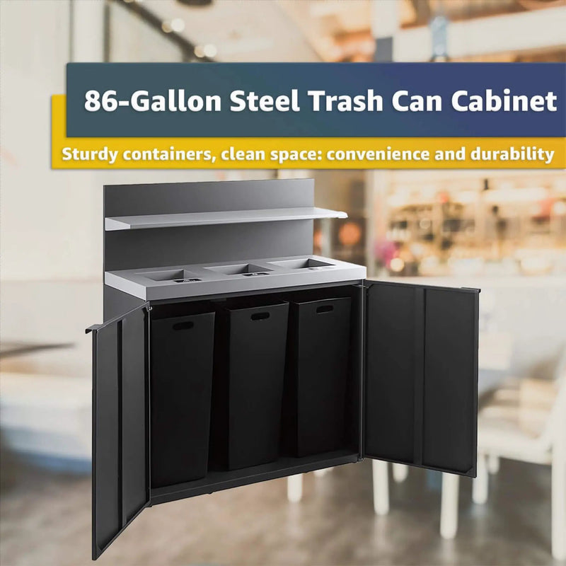 86-Gallon Heavy-Duty Commercial Steel Three-Stream Trash Can Cabinet With Tray Holder (SAK31860) by SAKSBY WHOLESALE