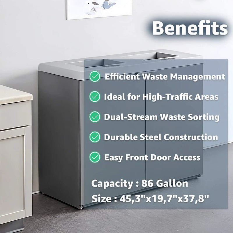 86-Gallon Heavy-Duty Commercial Steel Two-Stream Trash Can Cabinet (SAK74623) by SAKSBY WHOLESALE