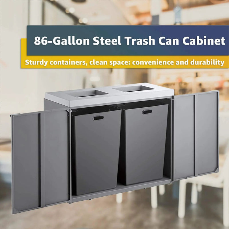 86-Gallon Heavy-Duty Commercial Steel Two-Stream Trash Can Cabinet (SAK74623) by SAKSBY WHOLESALE