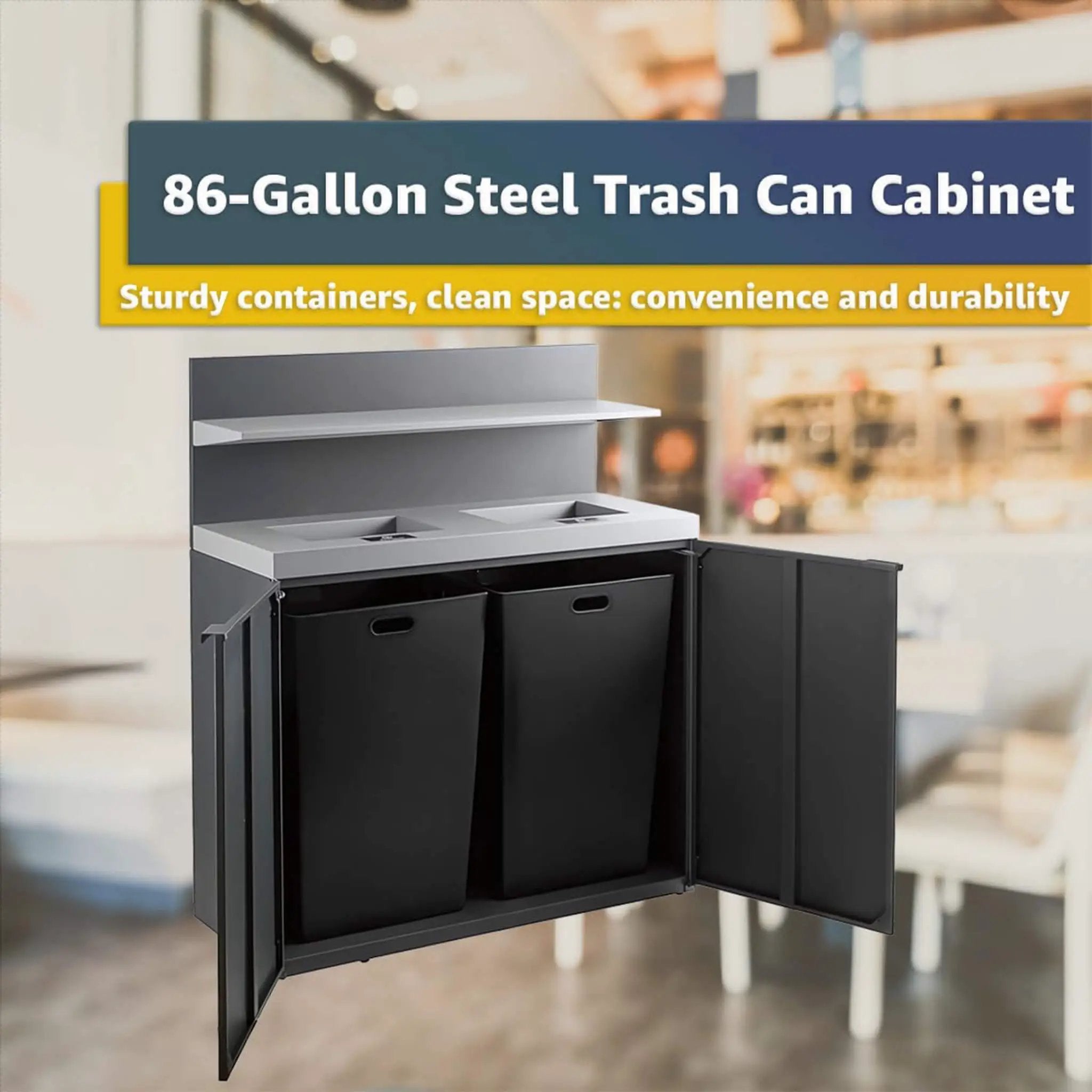 86-Gallon Heavy-Duty Commercial Steel Two-Stream Trash Can Cabinet With Tray Holder (SAK45079) by SAKSBY WHOLESALE