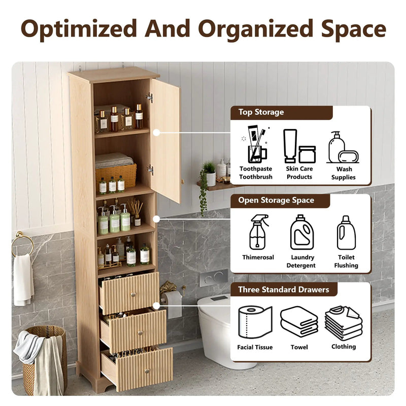 Tall Bathroom Cabinet With 1 Door, 3 Drawers, Open Storage - Wood by Unique Piece Furniture