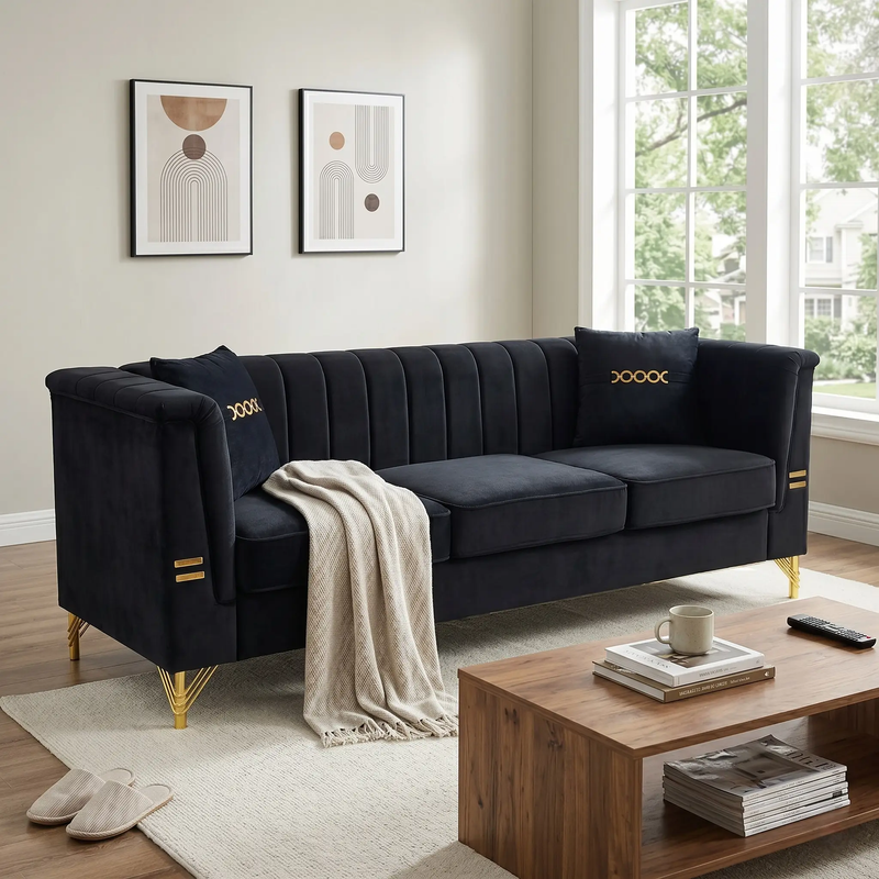 Mosharong-55 Velvet 3-Seater Sofa by HouseOfZazla