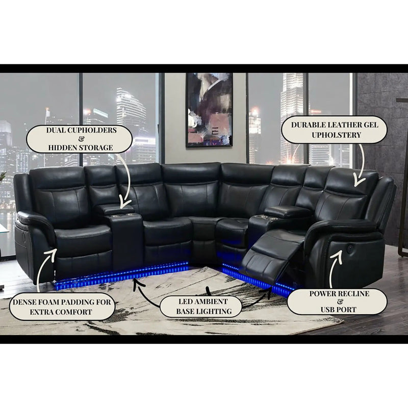 Jupiter - Leather Sectional - Black by Unique Piece Furniture