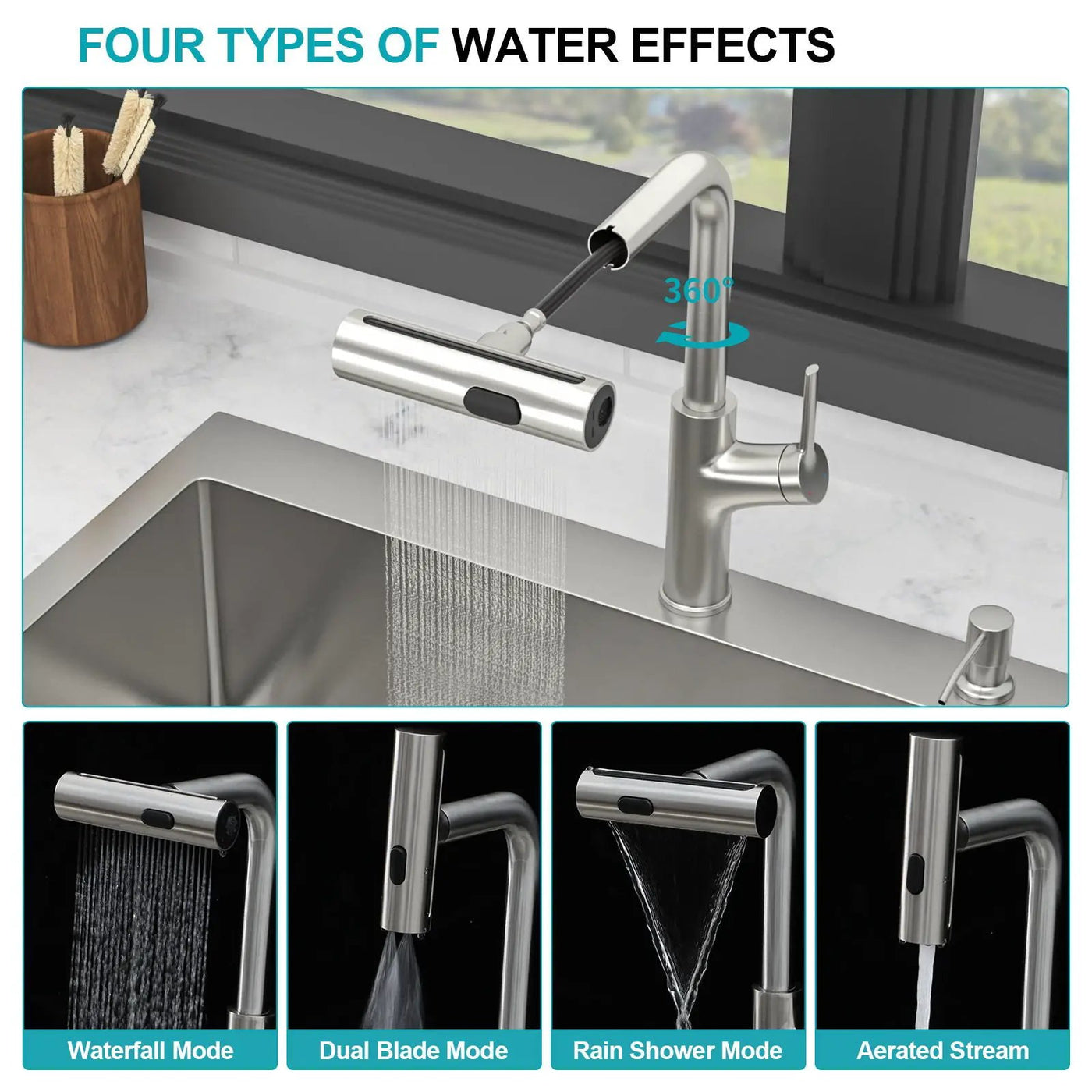 Drop-In Kitchen Sink With Pull-Out Faucet And Soap Dispenser by HouseOfZazla