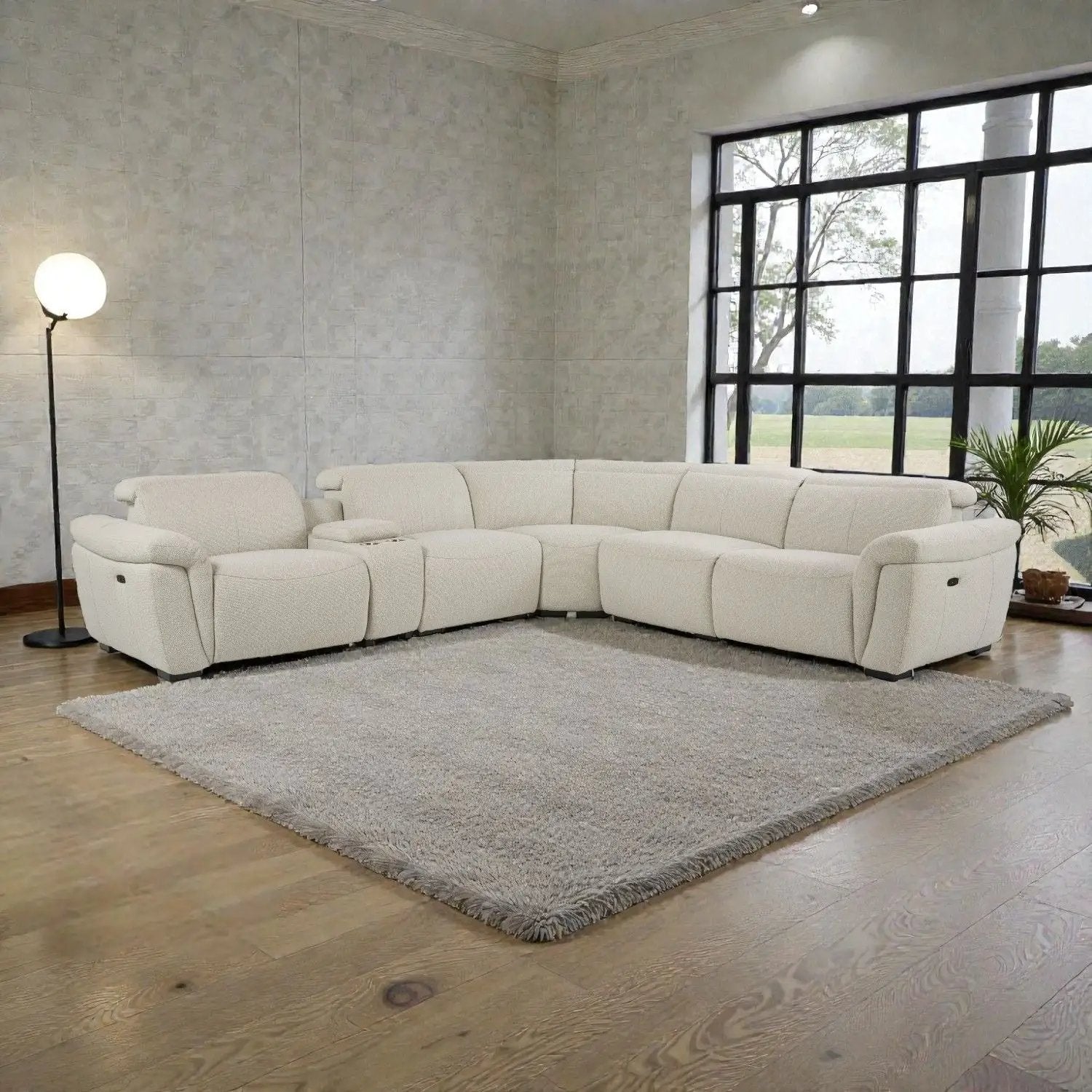 Dayana - Boucle Power Recliner Sectional Sofa For 5 People With Cupholder Console Adjustable Headrest - Beige by Unique Piece Furniture