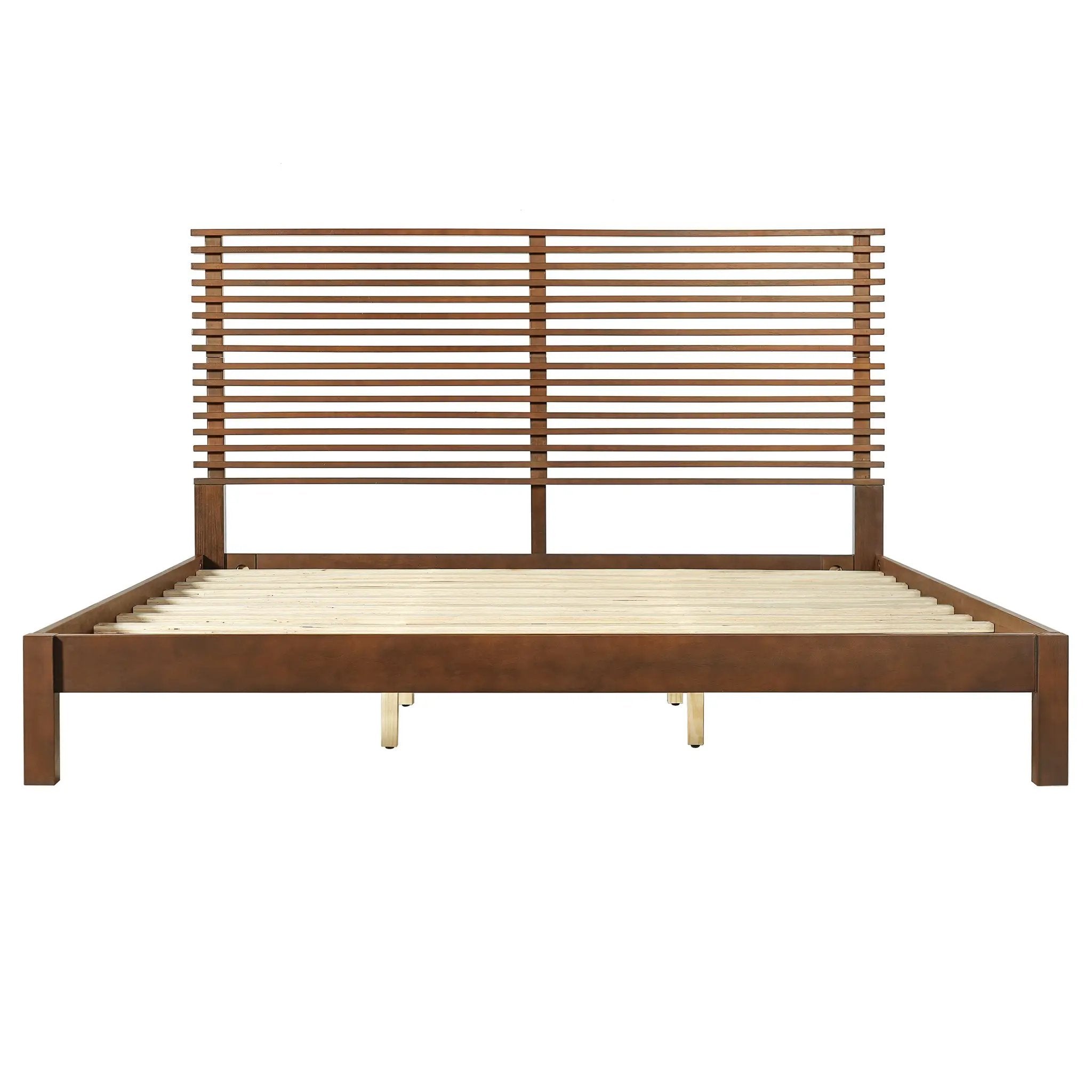 Premium Solid Wood King Size Bed Frame with Headboard - Walnut Color by HouseOfZazla