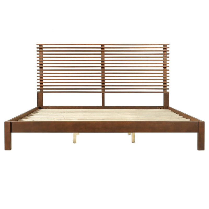 Premium Solid Wood King Size Bed Frame with Headboard - Walnut Color by HouseOfZazla