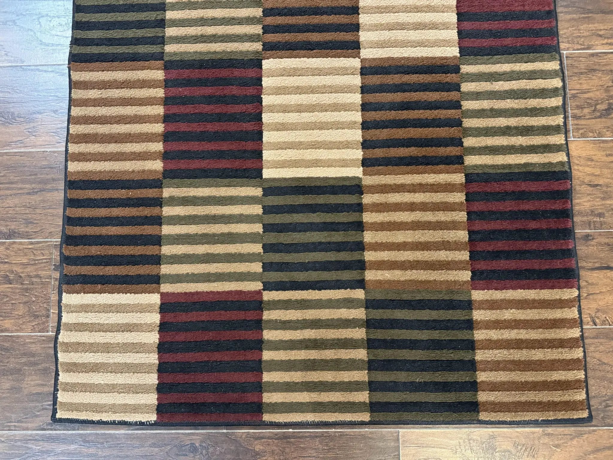 Vintage Power Loomed Rug 3.6 x 5, Brown Beige Black Tan, Box Design by Jewel Rugs
