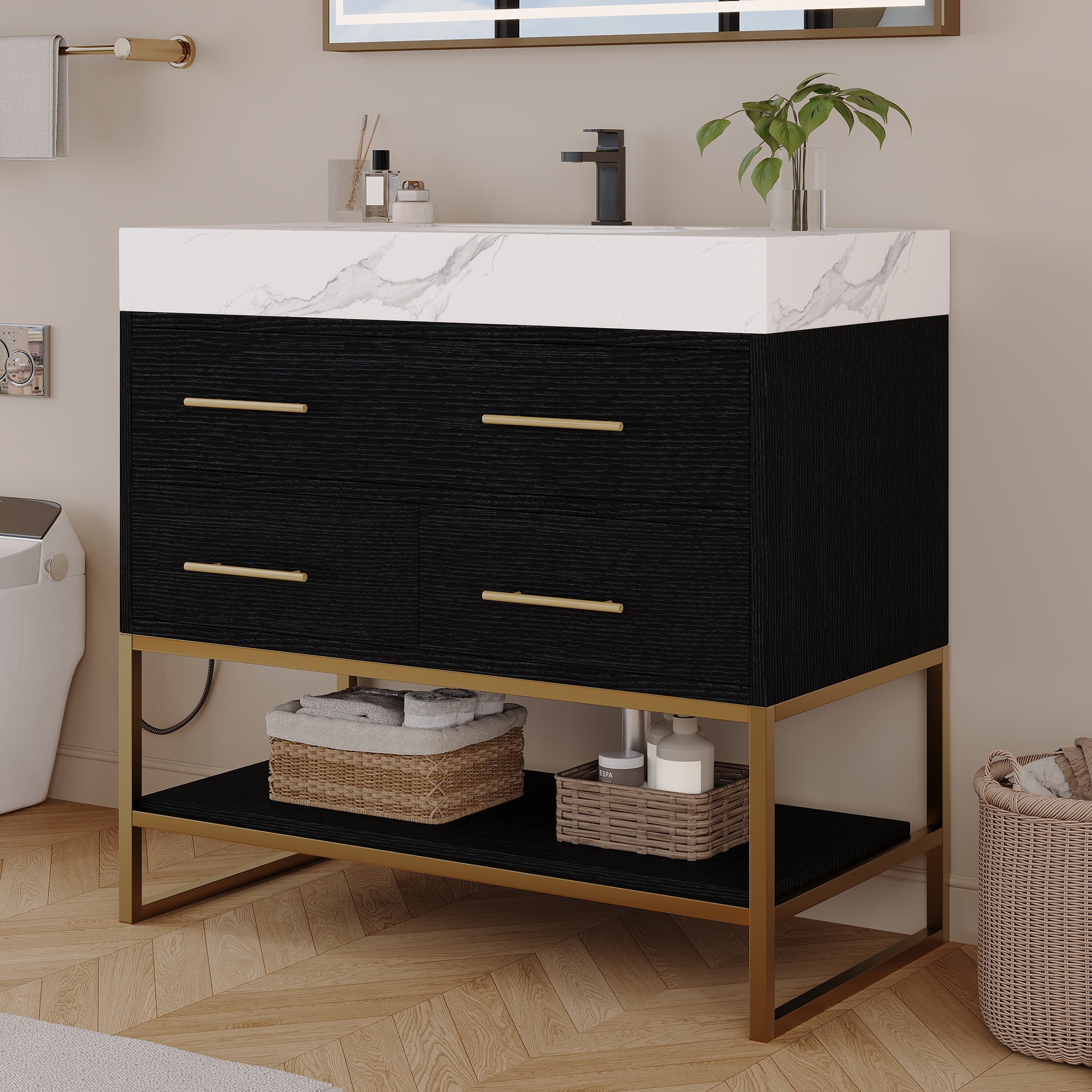 36" Artificial Stone Bathroom Vanity with Ceramic Sink by HouseOfZazla