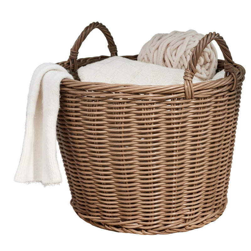 Round Cone Woven Resin Wicker Basket With Handles For Versatile Storage - Walnut Brown by Unique Piece Furniture