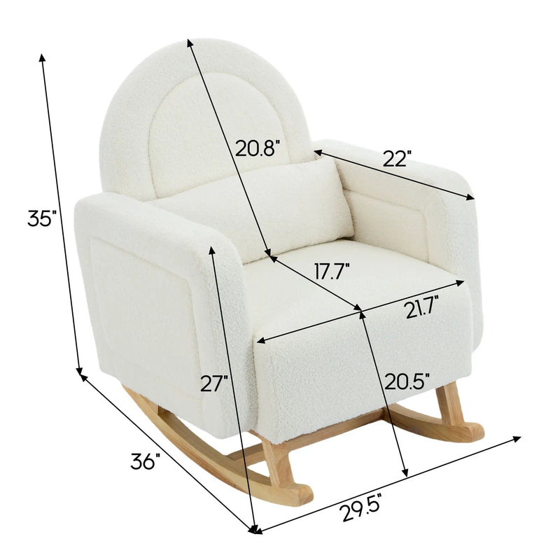 Accent Rocking Chair With Curved Back & Pillow, Base, Ultimate Comfort For Living Room Or Nursery - Cream White by HouseOfZazla