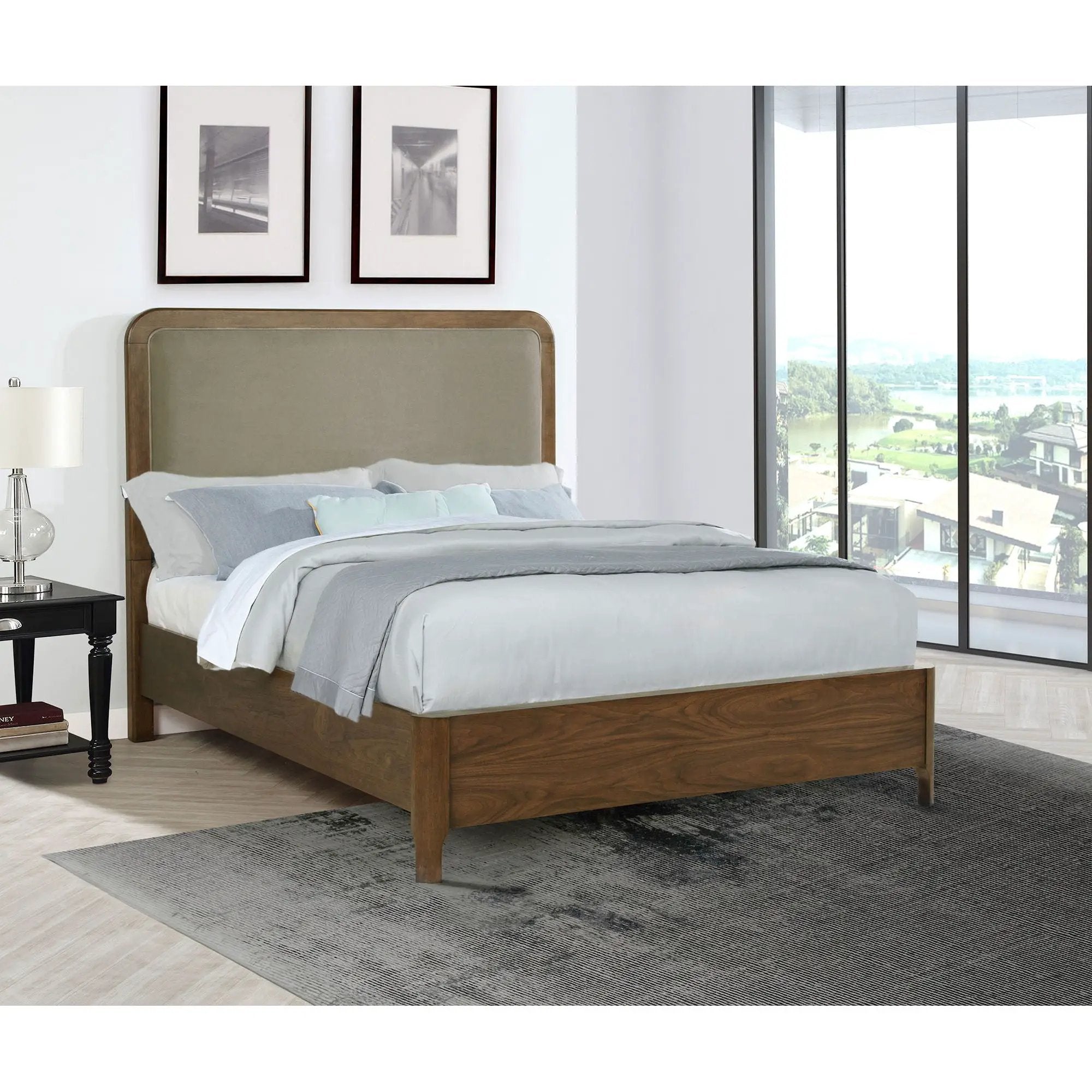 Verona - Queen Upholstered Panel Bed - Walnut by HouseOfZazla