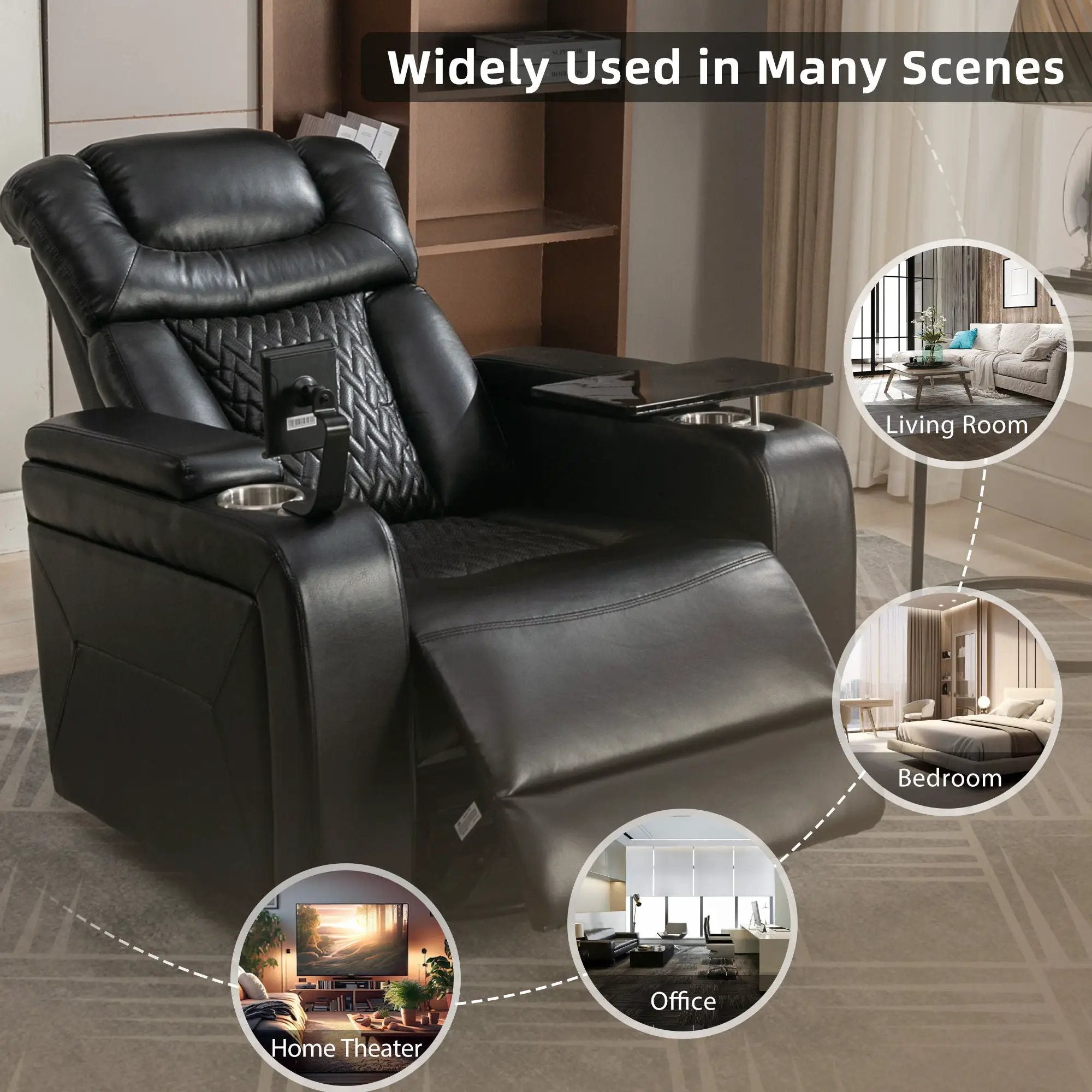 270 Degree Swivel Power Recliner With Tray Table, Phone Holder, Cup Holder, USB Port by HouseOfZazla
