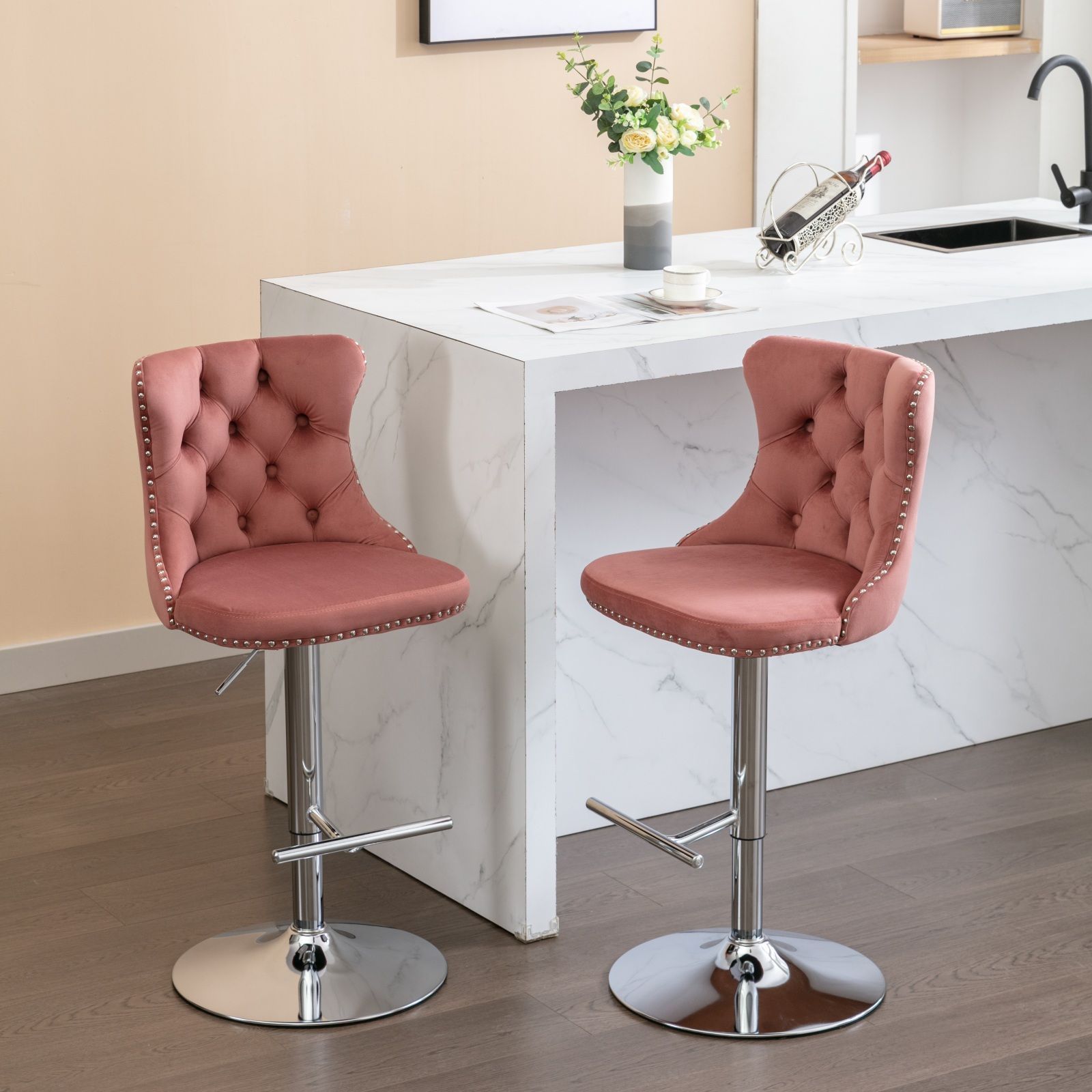 Swivel Adjustable Height Barstools Set of 2 by HouseOfZazla