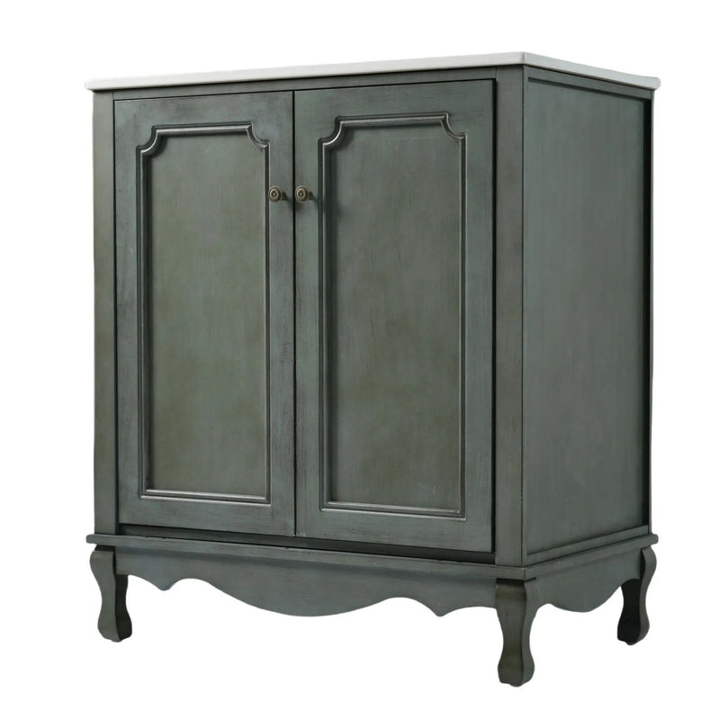 Vintage Bathroom Vanity With Ceramic Sink, Adjustable Shelves