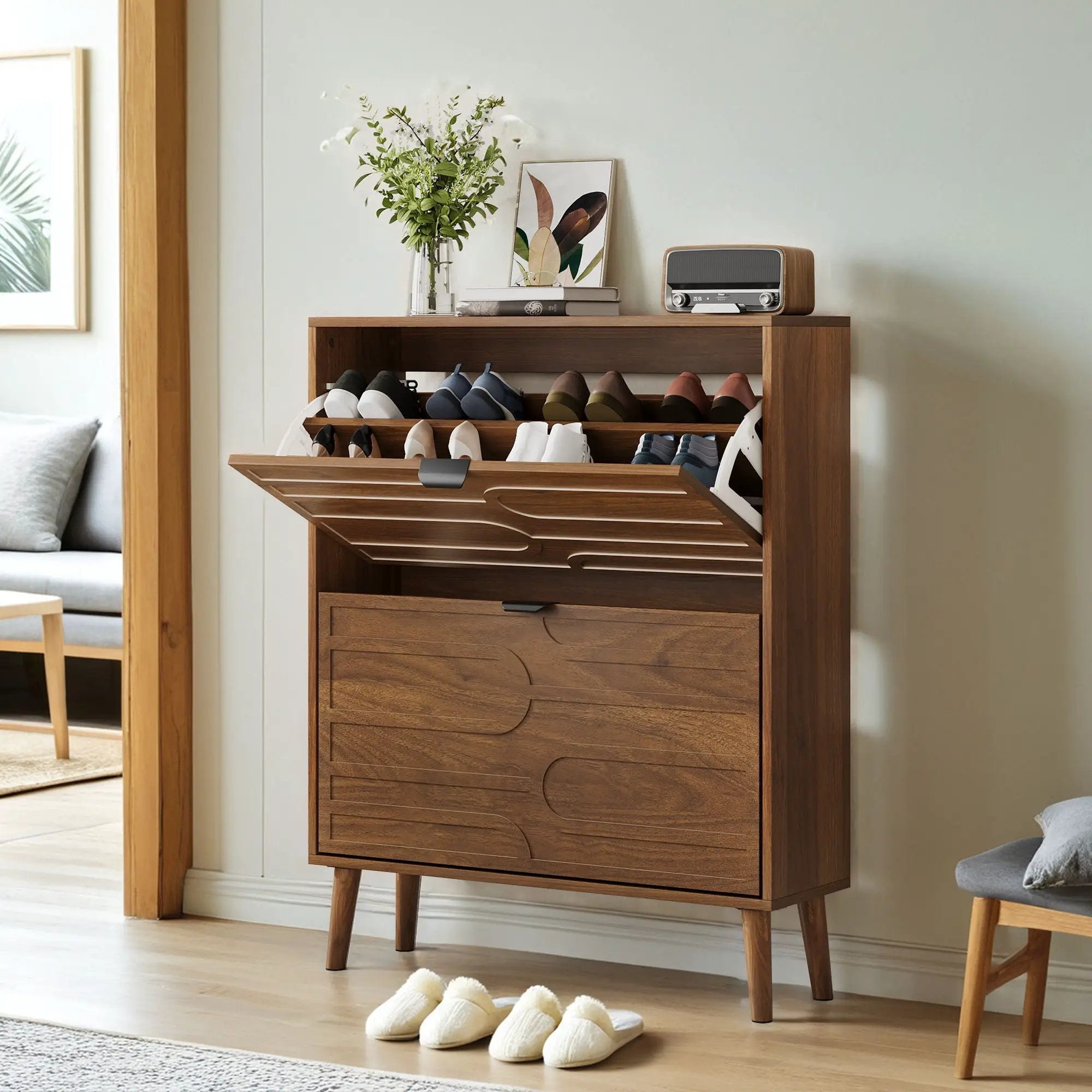 Medieval - Independent Shoe Cabinet With 2 Flip Drawers by Unique Piece Furniture