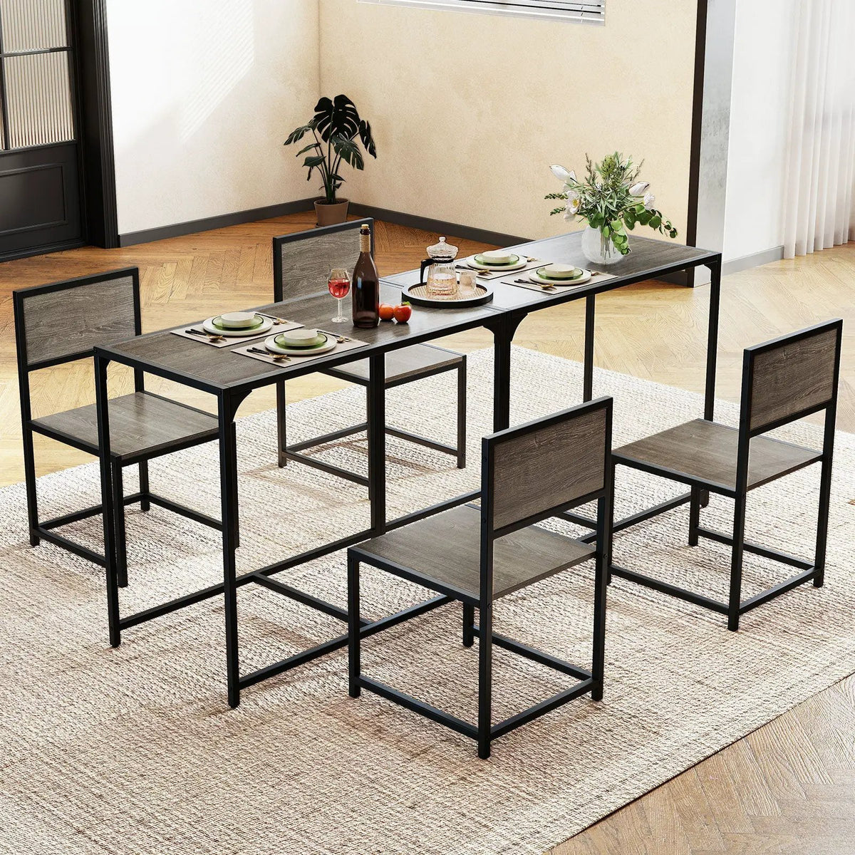 3 Pcs Dining Set Compact Table and 2 Chair with Metal Frame for for Small Space by DirectDeals