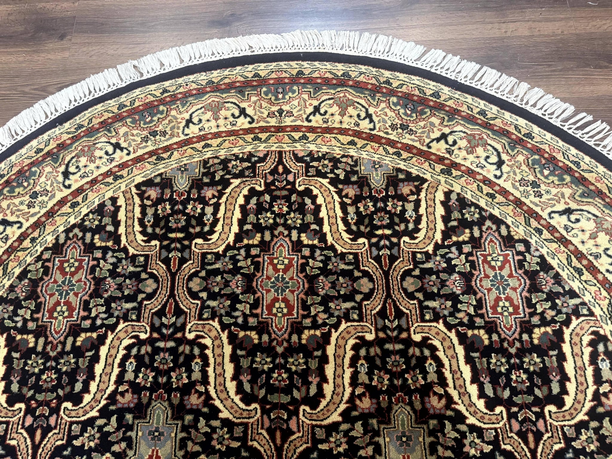Round Indo Persian Rug 6x6, Indian Bidjar Rug, Navy Blue and Beige by Jewel Rugs