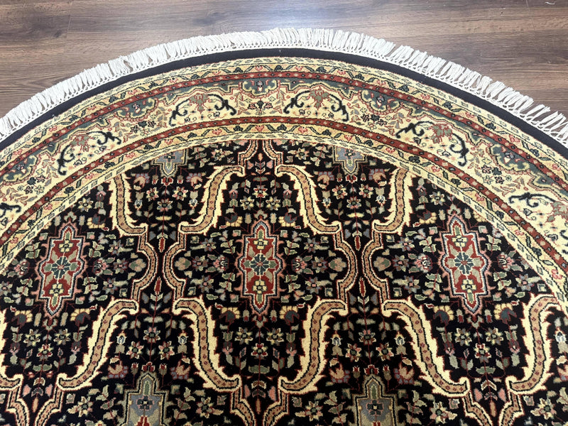 Round Indo Persian Rug 6x6, Indian Bidjar Rug, Navy Blue and Beige by Jewel Rugs