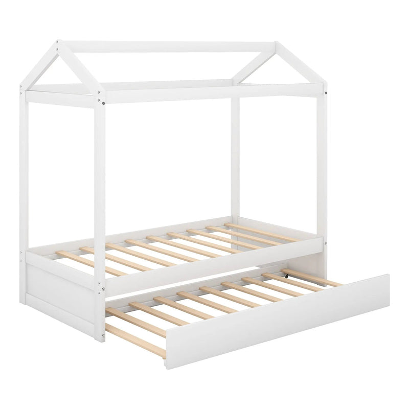 House Bed With Trundle In, Twin Size - White by Unique Piece Furniture