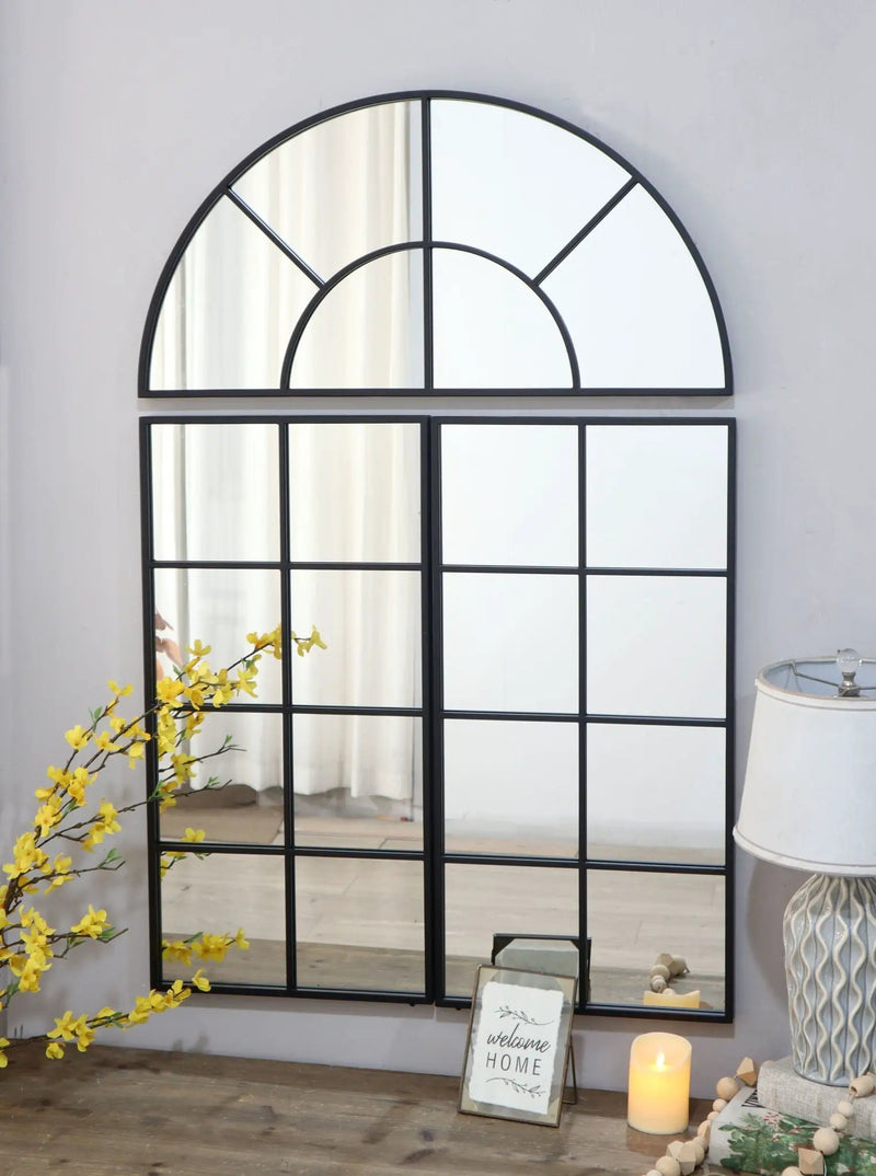 Large Arched Wall Mirror With 3 Separate Sections - Black by Unique Piece Furniture