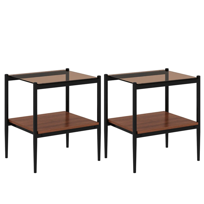 Modern Rectangle End Table (Set of 2) With Tempered Glass Tabletop And Layer - Brown by Unique Piece Furniture