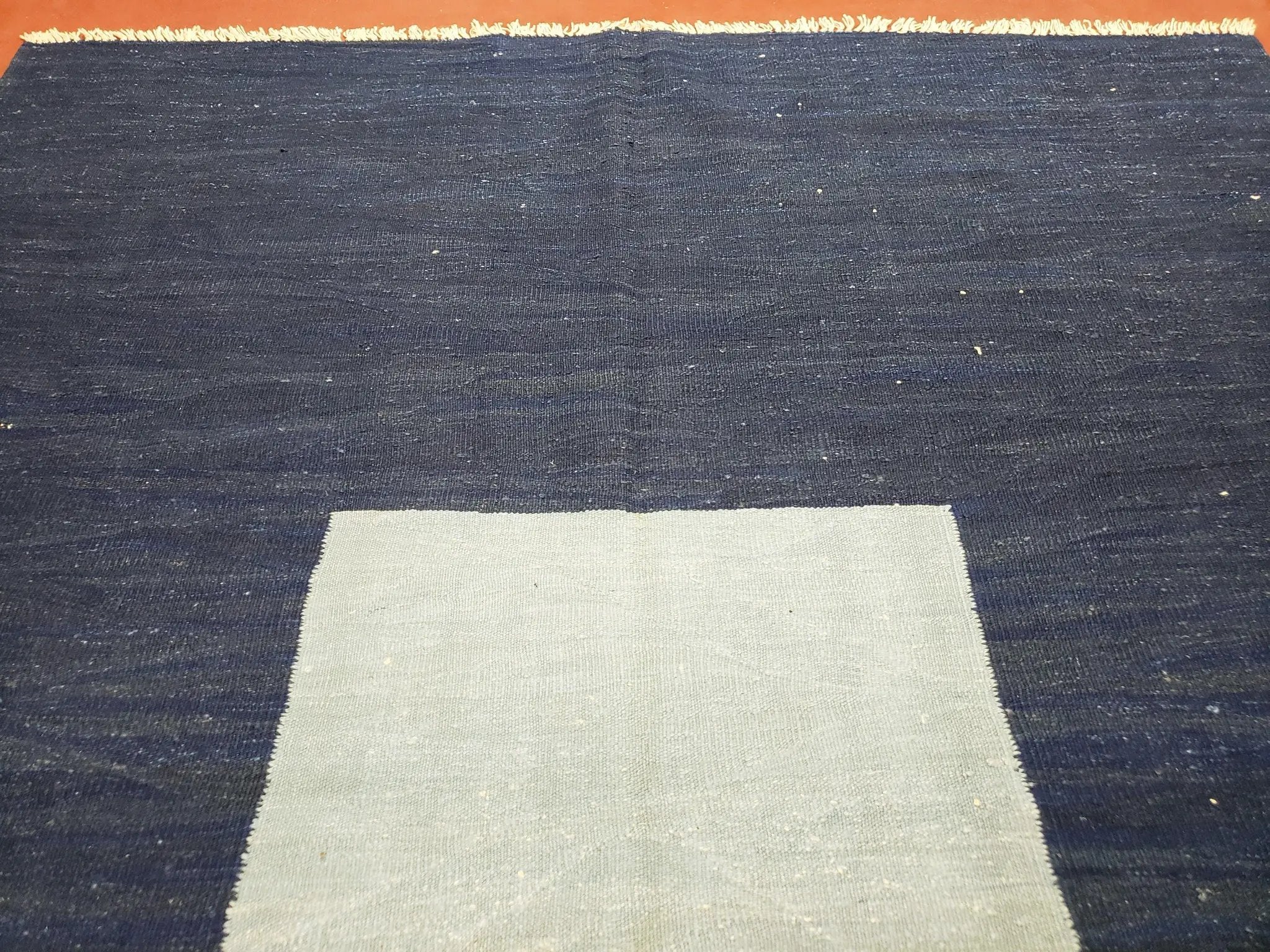 Large Blue Turkish Kilim Rug 7x10, Handmade, Wool by Jewel Rugs